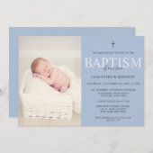 Eenvoudig modern script robuust blauw baptisme voo kaart (Voorkant / Achterkant)