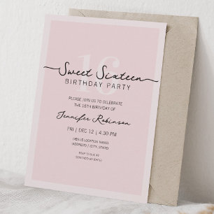 Eenvoudig Modern Script Sweet 16 Zestige Roze Kaart