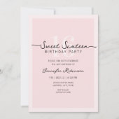 Eenvoudig Modern Script Sweet 16 Zestige Roze Kaart (Voorkant)