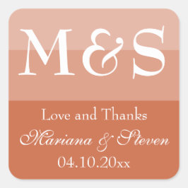 Eenvoudig modern script Terracotta Wedding Favors Vierkante Sticker