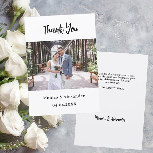 Eenvoudig modern script trouwfoto dank u kaart