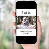 Eenvoudig modern script trouwfoto dank u kaart