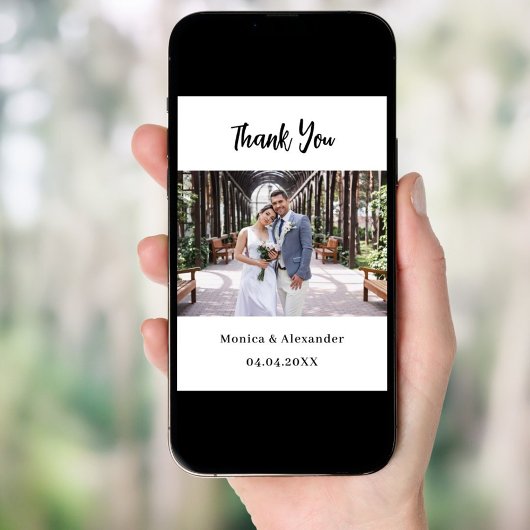 Eenvoudig modern script trouwfoto dank u kaart