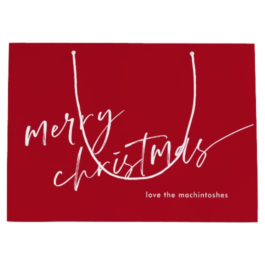 Eenvoudig Modern Script Vrolijk kerstrood Groot Cadeauzakje (Voorkant)
