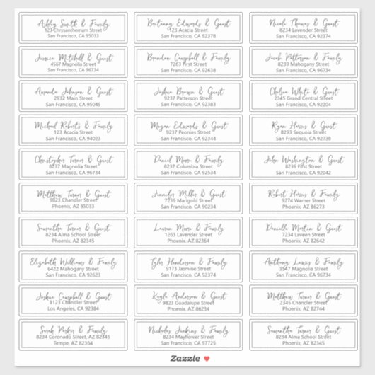 Eenvoudig modern Script Weddenschap Namen Adres Sticker (Vel)