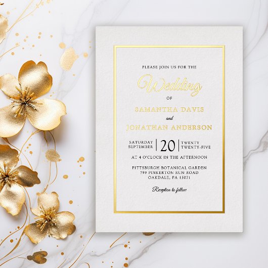 Eenvoudig modern Script Wedding Gold Foil-uitnodig Folie Uitnodiging