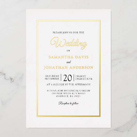Eenvoudig modern Script Wedding Gold Foil-uitnodig Folie Uitnodiging (Voorkant)