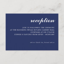 Eenvoudig Modern Script Wedding Receptie Navy Blue