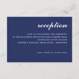 Eenvoudig Modern Script Wedding Receptie Navy Blue Informatiekaartje