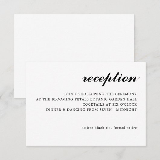 Eenvoudig Modern Script Wedding Receptie Zwart Informatiekaartje (Voorkant / Achterkant)