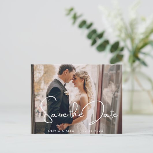 Eenvoudig modern Script Wedding sparen de Foto van Briefkaart (Staand voorkant)