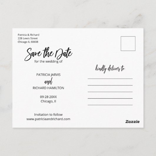 Eenvoudig modern Script Wedding sparen de Foto van Briefkaart (Achterkant)