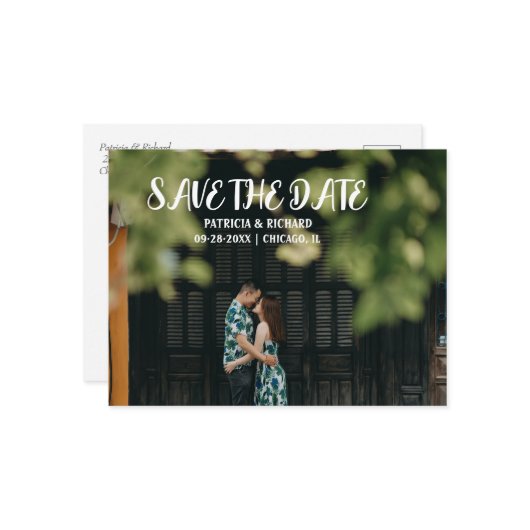 Eenvoudig modern Script Wedding sparen de Foto van Feestdagenkaart (Voorkant / Achterkant in situ)