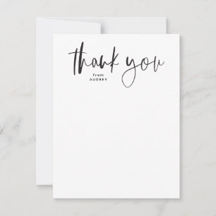 Eenvoudig modern script zwart en wit bedankkaart