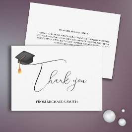 Eenvoudig Modern Script Zwart Graduation Cap Bedankkaart