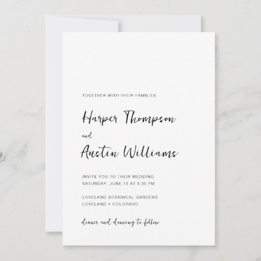 Eenvoudig modern script zwart-wit bruiloft kaart (Voorkant)