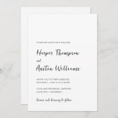 Eenvoudig modern script zwart-wit bruiloft kaart (Voorkant / Achterkant)