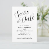 Eenvoudig modern script zwart-wit foto-huwelijk save the date (Staand voorkant)
