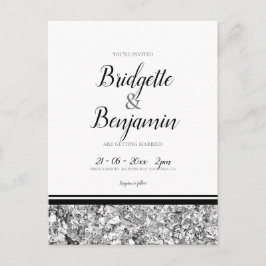 Eenvoudig Modern Silver en Black Wedding Briefkaart