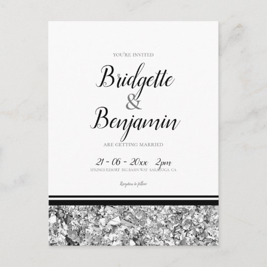 Eenvoudig Modern Silver en Black Wedding Briefkaart (Voorkant)