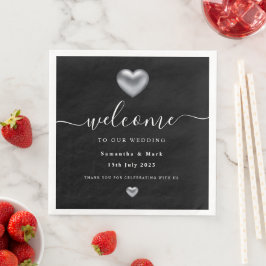 Eenvoudig Modern Silver Heart Wedding Napkin Servet