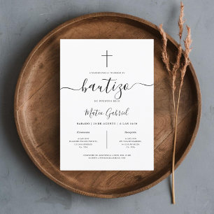 Eenvoudig modern Spaans Invitación de Bautizo Wit Kaart