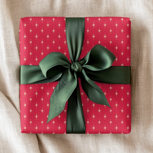 Eenvoudig Modern Sterrenpatroon Rode Kerst Feestda Cadeaupapier