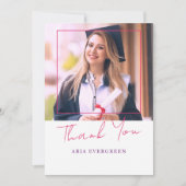 Eenvoudig Modern Stijlvol Script Roze Foto Afstude Bedankkaart (Voorkant)