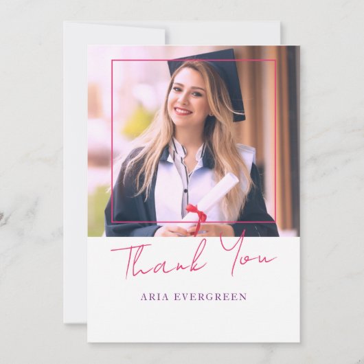 Eenvoudig Modern Stijlvol Script Roze Foto Afstude Bedankkaart (Voorkant)