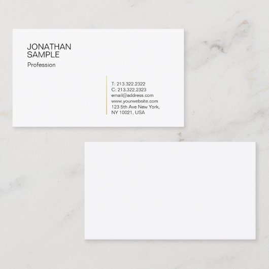 Eenvoudig Modern Stijlvol Wit Goud Professioneel Visitekaartje (Voorkant / Achterkant)