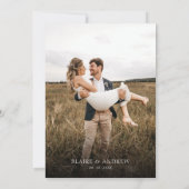 Eenvoudig Modern Stoffig Blauw met Foto Bruiloft Kaart (Achterkant)