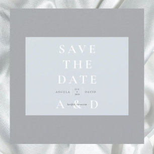 Eenvoudig modern stoffig blauwe monogram save the briefkaart