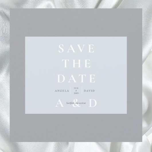 Eenvoudig modern stoffig blauwe monogram save the briefkaart