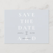 Eenvoudig modern stoffig blauwe monogram save the briefkaart (Voorkant)