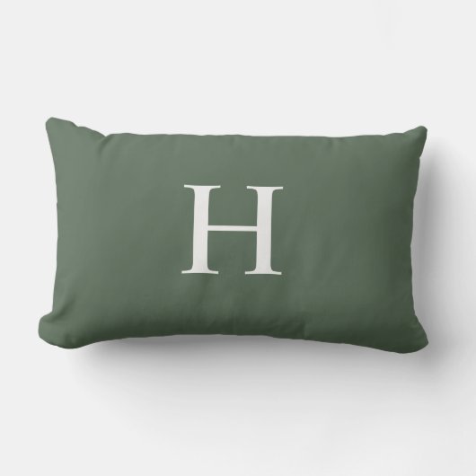 Eenvoudig modern stoffig groen monogram buitenkussen (Voorkant)