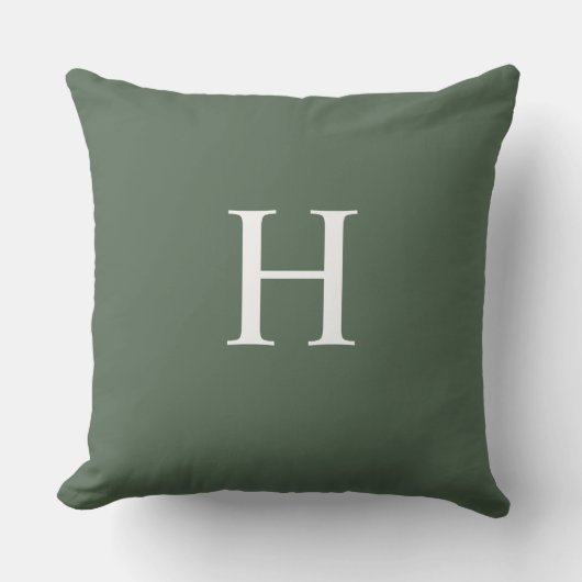 Eenvoudig modern stoffig groen monogram buitenkussen (Voorkant)