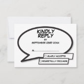 Eenvoudig modern stripboek Zwart-wit bruiloft RSVP Kaartje (Voorkant)