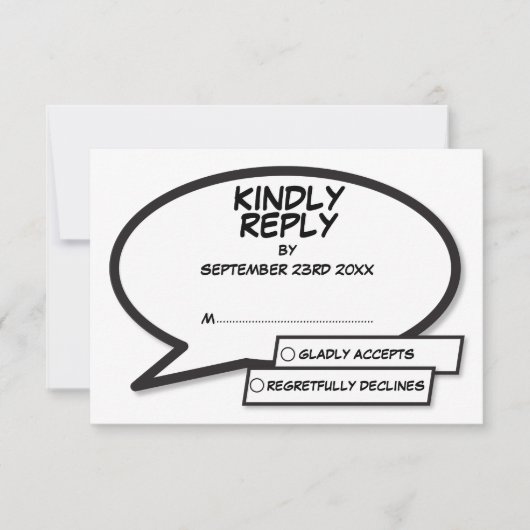 Eenvoudig modern stripboek Zwart-wit bruiloft RSVP Kaartje (Voorkant)