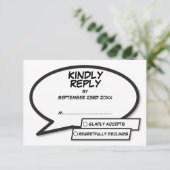 Eenvoudig modern stripboek Zwart-wit bruiloft RSVP Kaartje (Staand voorkant)