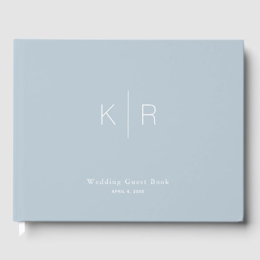 Eenvoudig modern Stusty Blue Monogram Weddenschap Gastenboek (Voorkant)