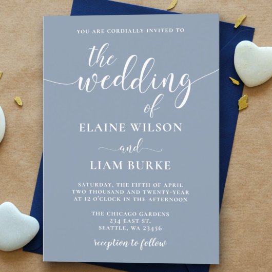 Eenvoudig modern Stusty Blue Wedding Kaart