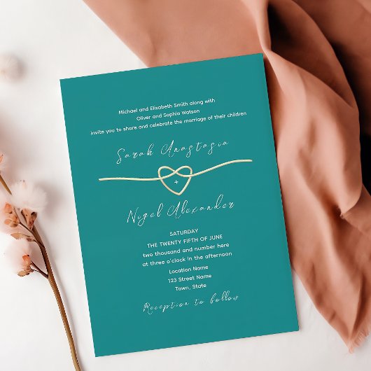 Eenvoudig Modern Teal Bruiloft Kaart