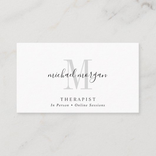 Eenvoudig Modern Therapeut Script Monogram Visitekaartje (Voorkant)
