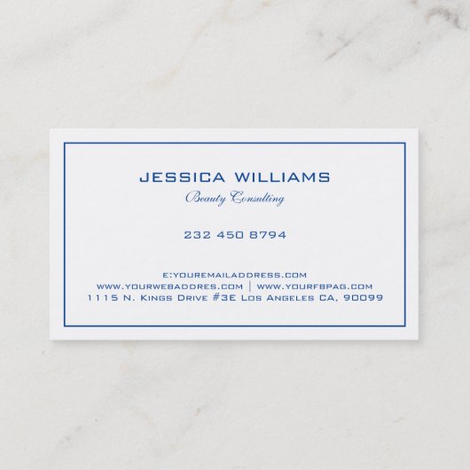 Eenvoudig Modern Tin Blauw Rand Op Wit Visitekaartje (Achterkant)