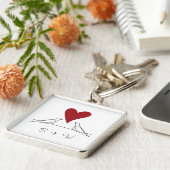 Eenvoudig modern Tortelduifjes Red Heart Monogram Sleutelhanger (Zijkant)