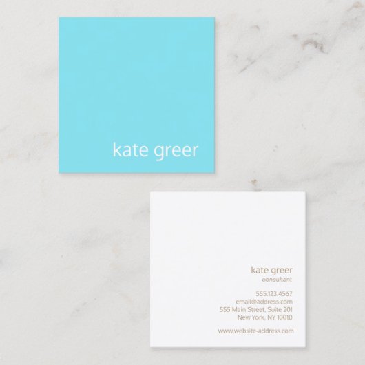 Eenvoudig Modern Turquoise Blauw Professional Vierkante Visitekaartje (Voorkant / Achterkant)