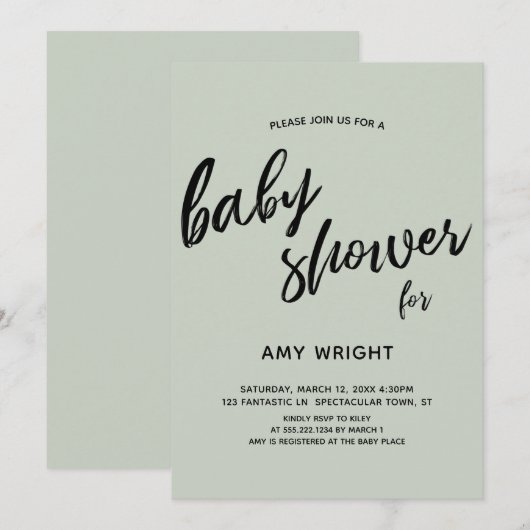 Eenvoudig, modern, vaardig, groen Baby shower Kaart (Voorkant / Achterkant)