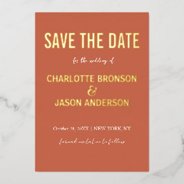 Eenvoudig modern verbrand Sinaasappel Save the Dat Folie Uitnodiging