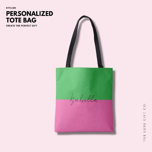Eenvoudig Modern Vet Roze en Groen Kleurenblok Tote Bag