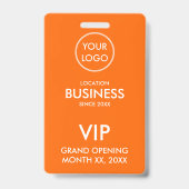 Eenvoudig Modern Voeg Logo Oranje VIP Pass toe Badge (Voorzijde)